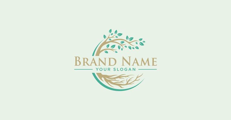 Circular Tree Root Leaf Logo
