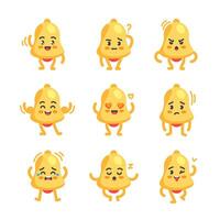Bell character pose and emotion set, signal, alert and attention mascot in cartoon kawaii style vector