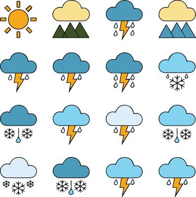Storm Weather Icon Set Flat color Style