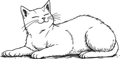 Minimalist Line Art of a Happy Stretching Cat vector