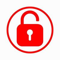 Red unlocking padlock symbol with a sign in paper cut style on a white background. Digital image of safety. vector