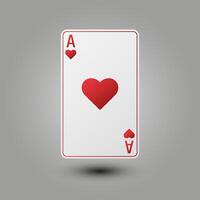 Poker or blackjack playing card featuring ace of hearts. Realistic design on isolated background. Ideal for casino layout, gambling project, card game UI or online gaming table illustration vector