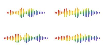 Set of multicolored audio waves representing sound, song, and podcast. Equalizer symbols for voice messages on an isolated background. Digital rainbow wave illustration. vector