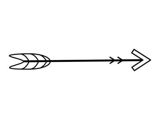 Black silhouette of arrow on white background. Concept of archery, targeting, shooting, sport, traditional African craftsmanship, tribal culture, hunting, direction. Icon, Design Element