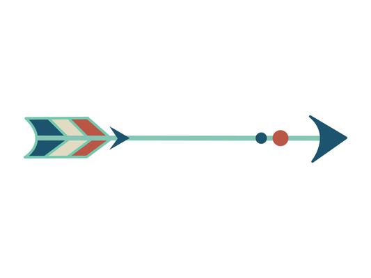 Bohemian tribal arrow with vibrant colors isolated on white background. Concept of archery sports, ancient hunting tool, and cultural design inspired by Indian, African, Mayan, and Aztec traditions