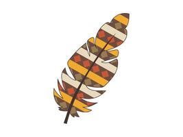 Colorful Bohemian Feather Illustration with Ethnic Patterns isolated White Background. Concept of Nature Art, Tribal Design, Boho, Graphic Ornament for Decoration and Print, Bird Feather vector