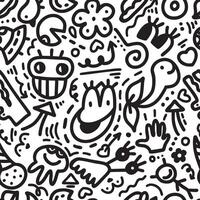 Line art seamless pattern, modern pattern, black and white pattern, doodle art, doodle pattern. Funy pattern for kids and teenagers vector