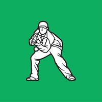 Baseball player throwing ball icon on green background vector