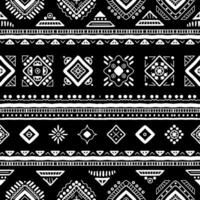 Geometry Black Aztec line motif and white seamless pattern vector
