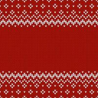 Knitwear texture. Template with empty place for text. Traditional seasonal seamless background for holiday design. Winter knitted wool sweater pattern. Christmas red and white illustration. vector