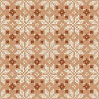 Scandinavian knitted seamless pattern. Norwegian native style sweater. Wool texture. Winter holiday background with snowflakes, beige vector