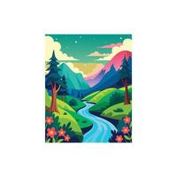 Tranquil Nature Scene with Trees and Mountains vector