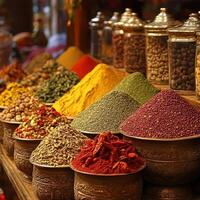 Traditional Market Stall Overflowing With Spices in Photographic Perfection photo
