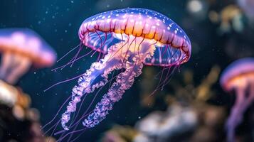 Light Violet Jellyfish Gracefully Floating in Clear Underwater Environment photo