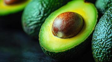 Close up View of a Green Ripe Avocado Showcasing Its Vibrant Colors and Texture in Natural Light photo
