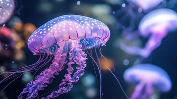 Light Violet Jellyfish Gracefully Floating in Clear Underwater Scene photo