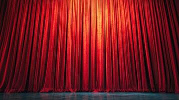 Captivating Front View of an Elegant Red Curtain Creating a Dramatic Atmosphere for a Performance Setting photo