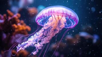Light Violet Jellyfish Gracefully Moving Through Calm Underwater Environment photo