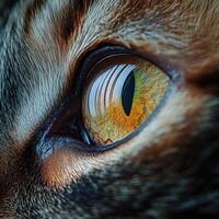 Close-up of a Cat Eye Showcasing Intricate Details and Vibrant Colors in Natural Light photo