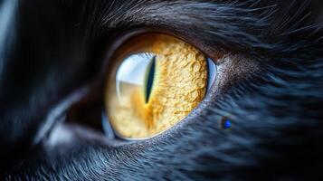 Close-up View of a Cat's Mesmerizing Eye Showcasing Intricate Patterns and Vivid Colors photo