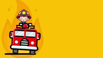 a cute character in a fireman uniform, 2d looping animation video