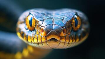 Close-up View of a Snake's Eye Highlighting Intricate Patterns and Vibrant Colors in Nature photo