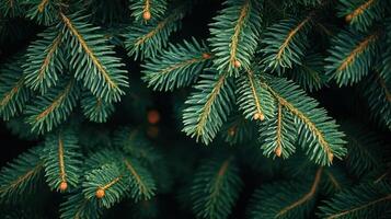 Rich Green Branches of a Christmas Tree Create a Festive, Natural Background for Seasonal Decor photo