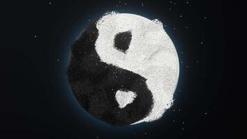 Chinese ancient taiji yin-yang pattern with flowing particles, 3d rendering video
