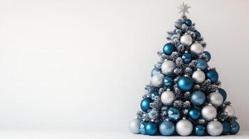 Beautiful Blue and Silver Christmas Tree Decorations on a White Background in High Resolution photo