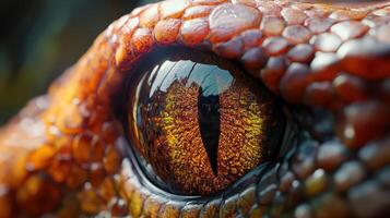 Captivating Close-Up of a Snake's Eye Revealing Intricate Details and Vibrant Colors in Natural Light photo
