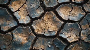 Detailed Texture of Cracked Soil Showcasing Drought Effects and Terrain Erosion During Dry Conditions photo