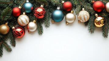Christmas Tree Decoration With Festive Balls Displayed on a Bright White Background in High Resolution photo