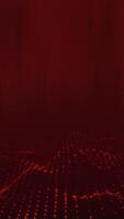 Red glowing circles particles wave at the bottom with light rays and shine on a dark abstract background, vertical composition. Standard speed. Loop animation footage for graphic design. video