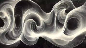 Abstract Fluid Motion Background Animation with Swirling White Waves on Dark Backdrop in Seamless Loop video