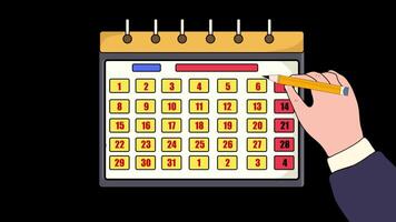 Manually Marking The 2nd Of The Month On The Calendar On Alpha Channel 2D Cartoon Animation video