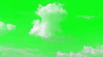 White fluffy clouds on a green screen. Clouds animation moving on green screen background animation video