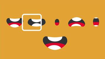 Various cartoon-style mouth expressions and eyes representing a range of emotions, personality traits, and animated character design elements video