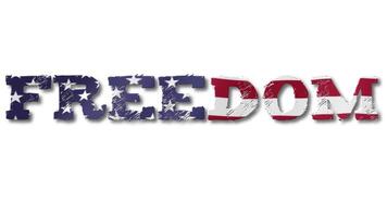 Freedom Text with USA Flag Waving Inside. Seamless Loop Animation on Transparent Background. video
