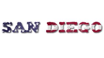 San Diego Text with USA Flag Waving Inside. Seamless Loop Animation on Transparent Background. video