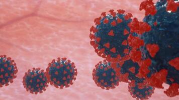 3D rendered image showing microscopic view of virus particles in the human body. video
