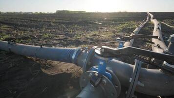 Irrigation system on agricultural land. Water saving drip irrigation system being used in a field. 16 video