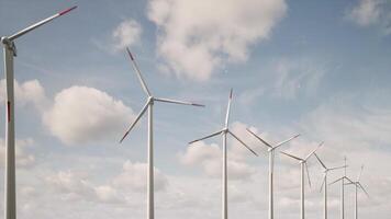 3d Wind farm with green field in the background. Alternative renewable energy generation. Environmental conservation concept. Realistic 3d animation Wind turbines 2 video