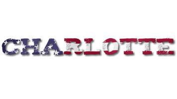 Charlotte Text with USA Flag Waving Inside. Seamless Loop Animation on Transparent Background. video