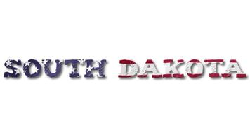 South Dakota Text with USA Flag Waving Inside. Seamless Loop Animation on Transparent Background. video