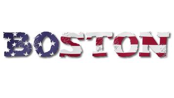 Boston Text with USA Flag Waving Inside. Seamless Loop Animation on Transparent Background. video