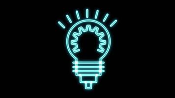 Neon Glowing Light Bulb Flickering Lamp Idea Icon Animation on Isolated Background video