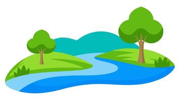 Peaceful Riverbank in Flat Style with Calm Water and Tranquil Nature vector