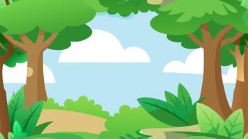 Simple Cartoon Jungle with Lush Greenery and Tropical Wildlife vector