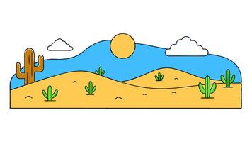 Simple Flat Desert Landscape with Cactus Scenery vector