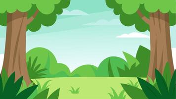 Cartoon Jungle Background with Lush Greenery and Tropical Wildlife vector